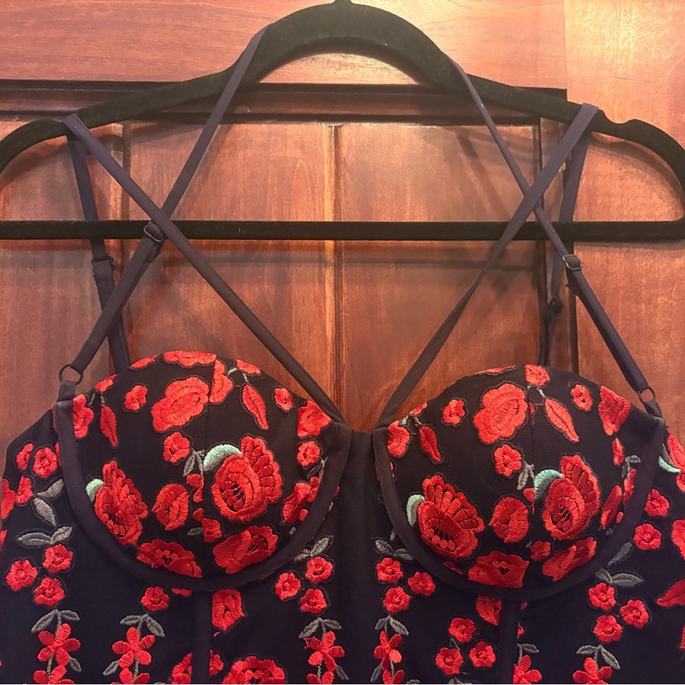 Nasty Gal Black and Red Strappy Embroidered Dress - Picture 3 of 4